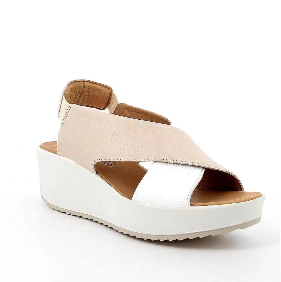 Cream-White Women'S Leather Wedge Sandals-Igi&Co Clearance