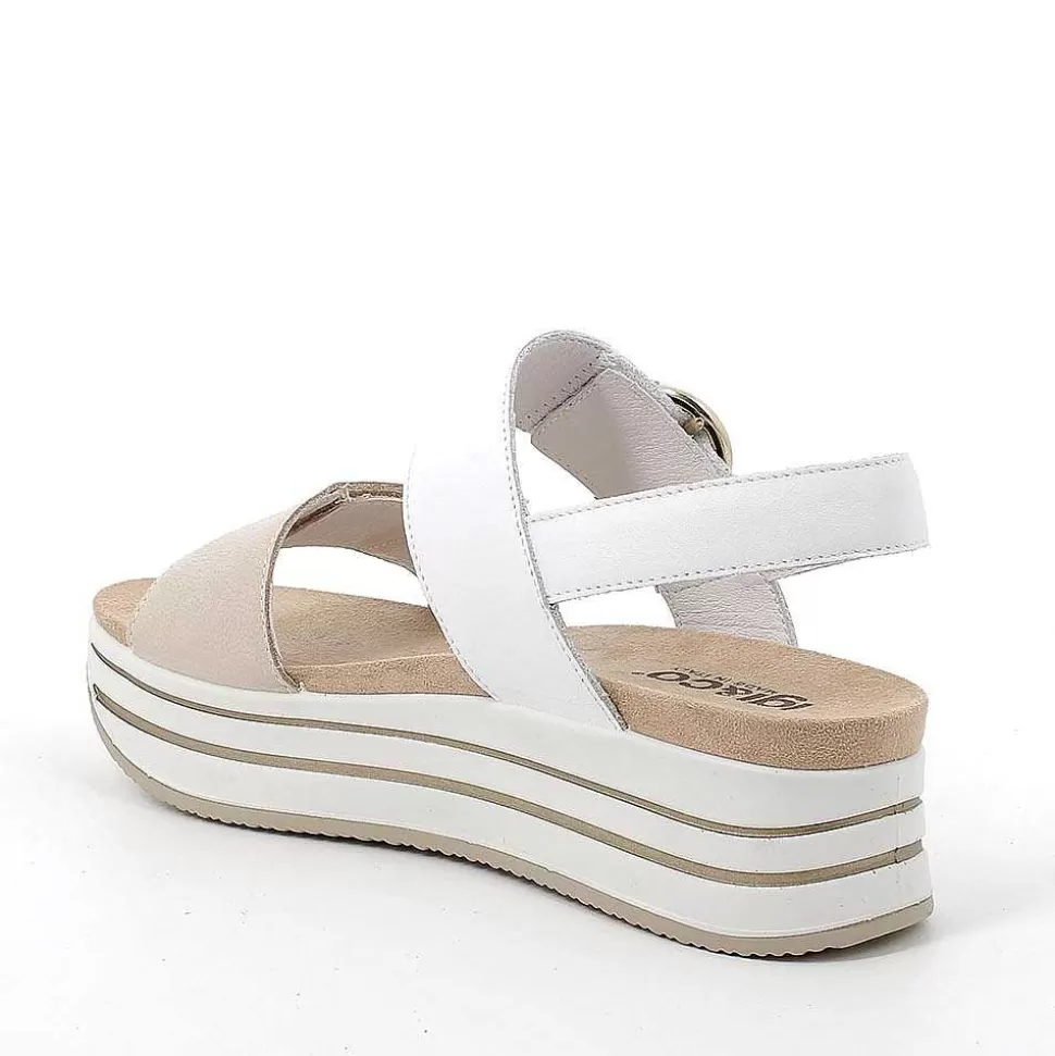 Cream-White Women'S Leather Wedge Sandals-Igi&Co Sale