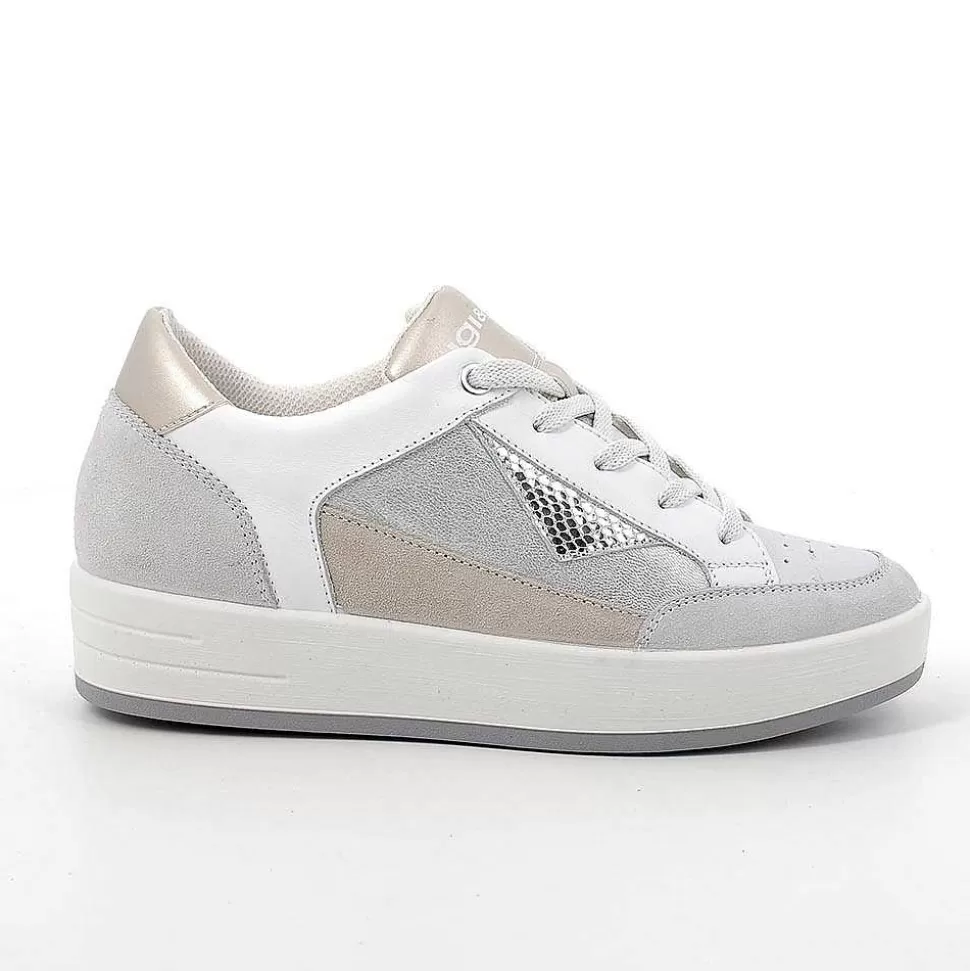 Crystal-Silver Women'S Leather Sneakers-Igi&Co Flash Sale