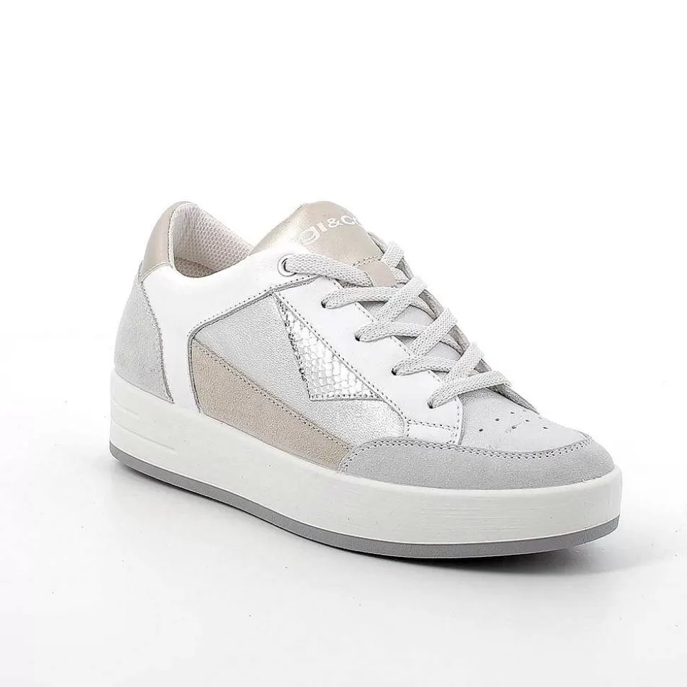 Crystal-Silver Women'S Leather Sneakers-Igi&Co Flash Sale