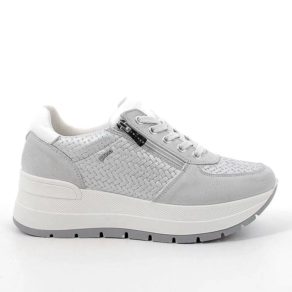 Crystal-Silver Women'S Leather Wedge Sneakers-Igi&Co Fashion