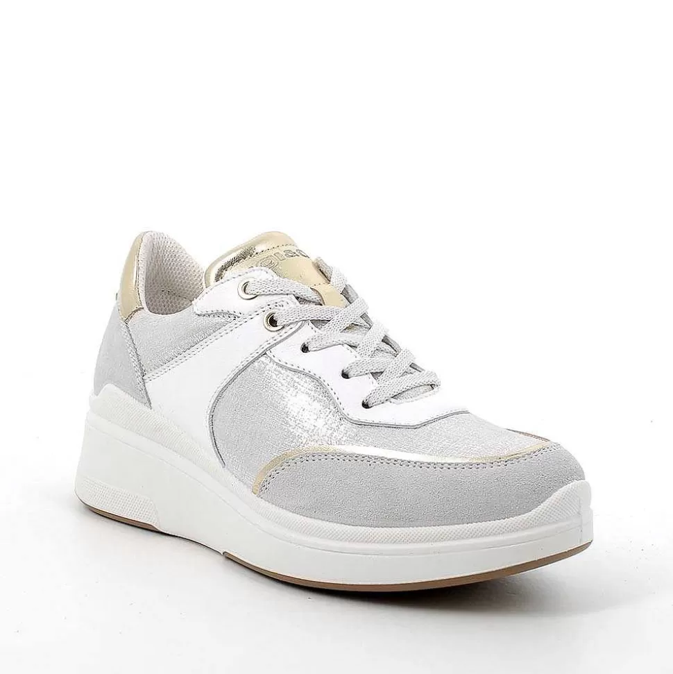 Crystal-Silver Women'S Leather Wedge Sneakers-Igi&Co Store