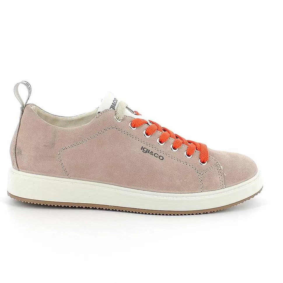 Dark Beige Men'S Leather Sneakers-Igi&Co Outlet