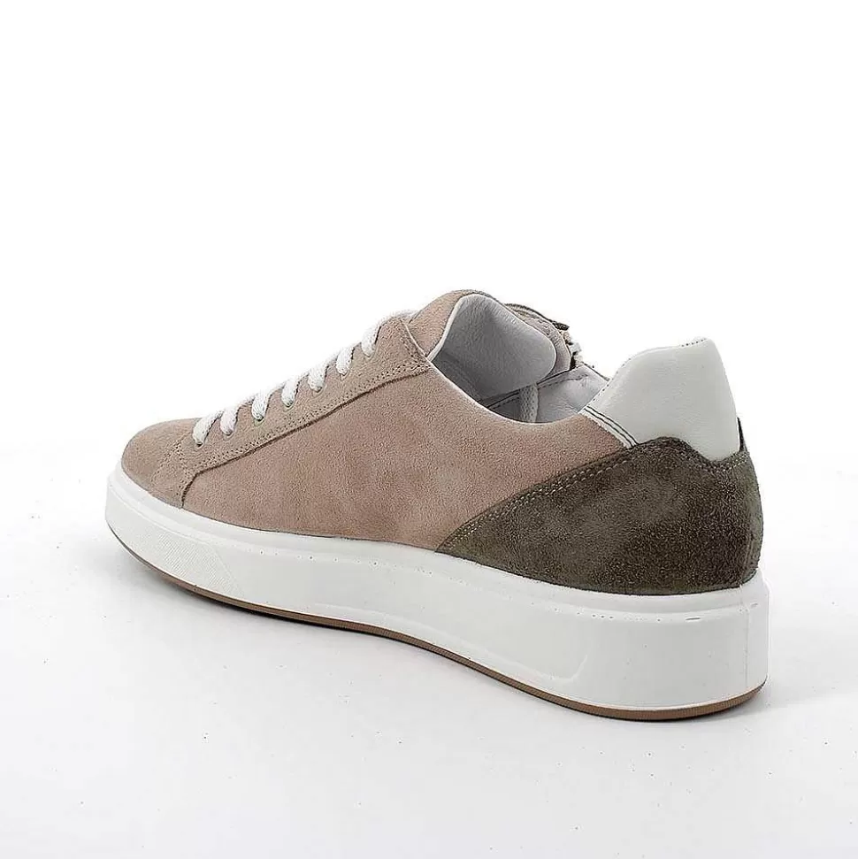 Dark Beige Men'S Leather Sneakers-Igi&Co Cheap