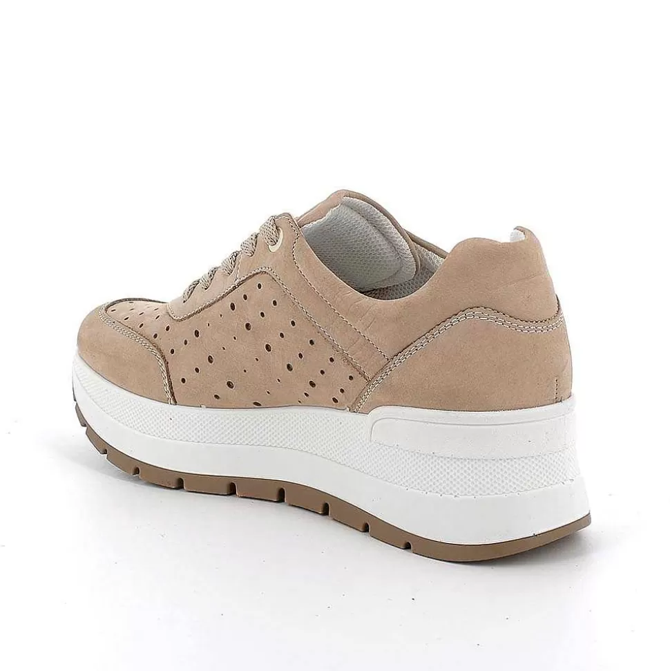 Dark Beige Women'S Leather Wedge Sneakers-Igi&Co Online