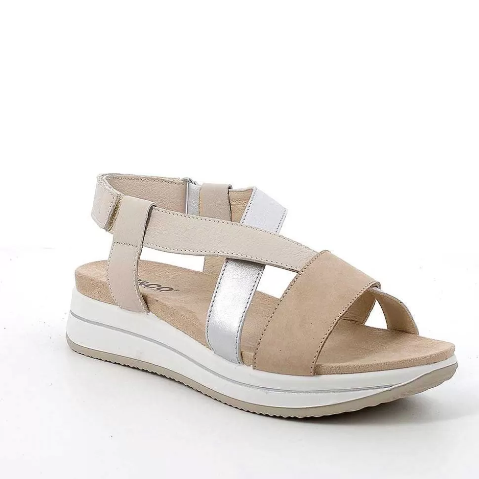 Dark Beige-Cream Women'S Leather Wedge Sandals-Igi&Co Shop