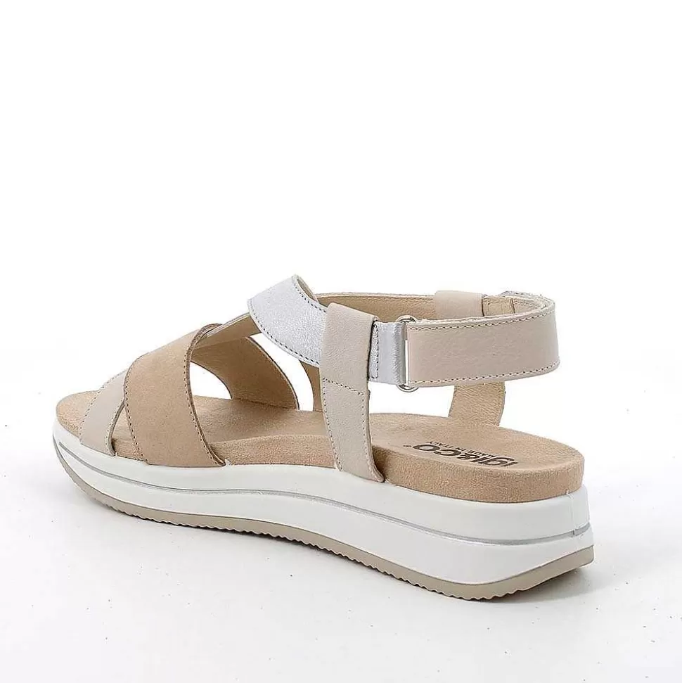 Dark Beige-Cream Women'S Leather Wedge Sandals-Igi&Co Shop