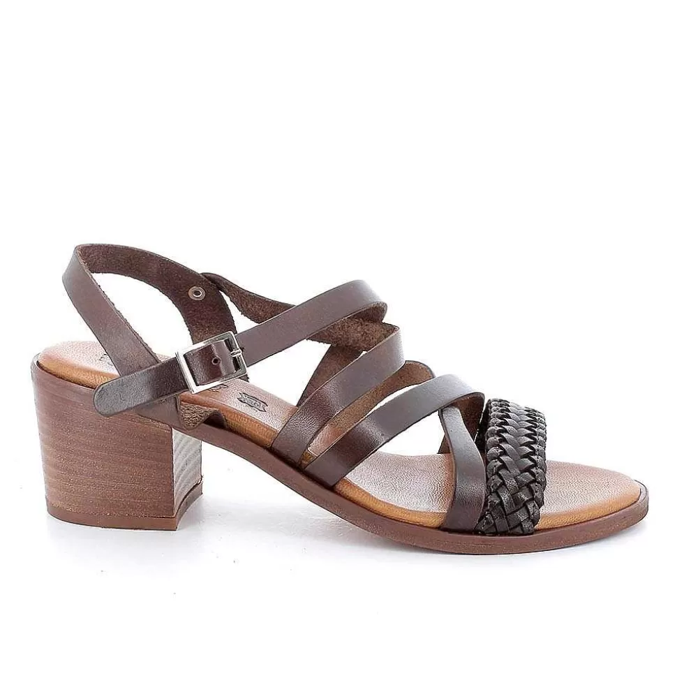 Dark Brown Women'S Leather Heeled Sandals-Igi&Co Outlet