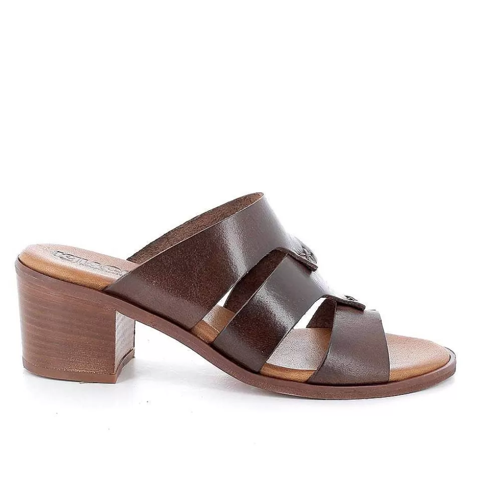 Dark Brown Women'S Leather Heeled Sandals-Igi&Co Hot