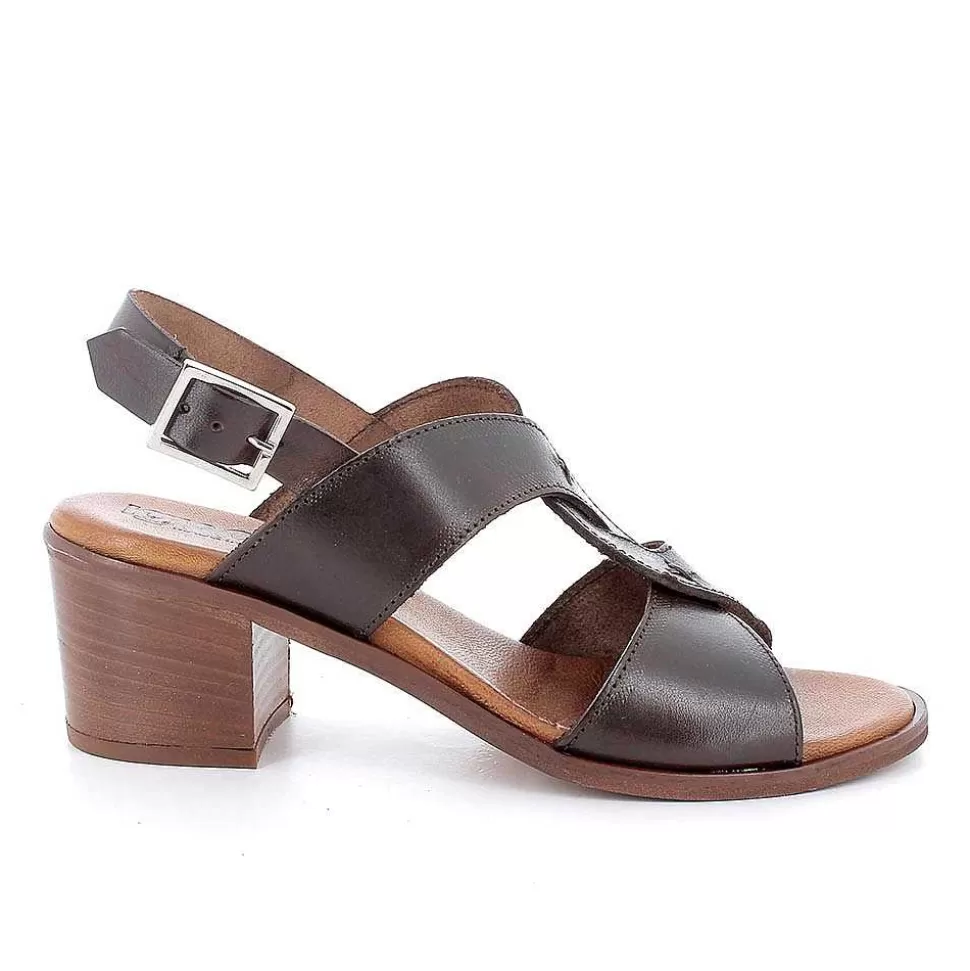 Dark Brown Women'S Leather Heeled Sandals-Igi&Co Outlet