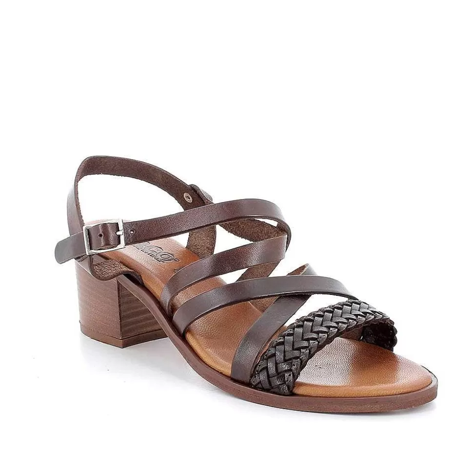 Dark Brown Women'S Leather Heeled Sandals-Igi&Co Outlet