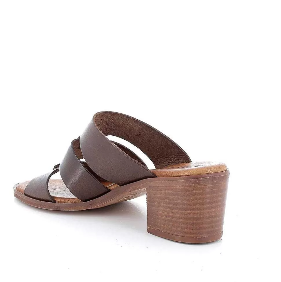 Dark Brown Women'S Leather Heeled Sandals-Igi&Co Hot