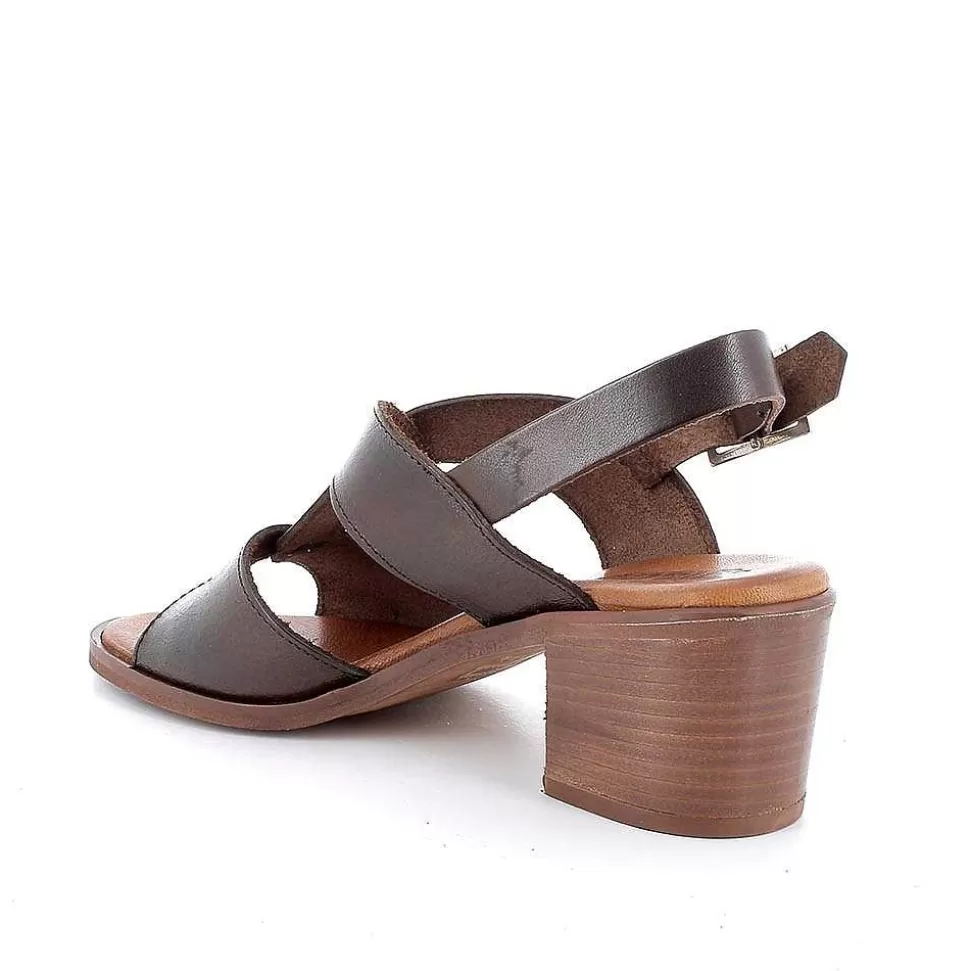 Dark Brown Women'S Leather Heeled Sandals-Igi&Co Outlet