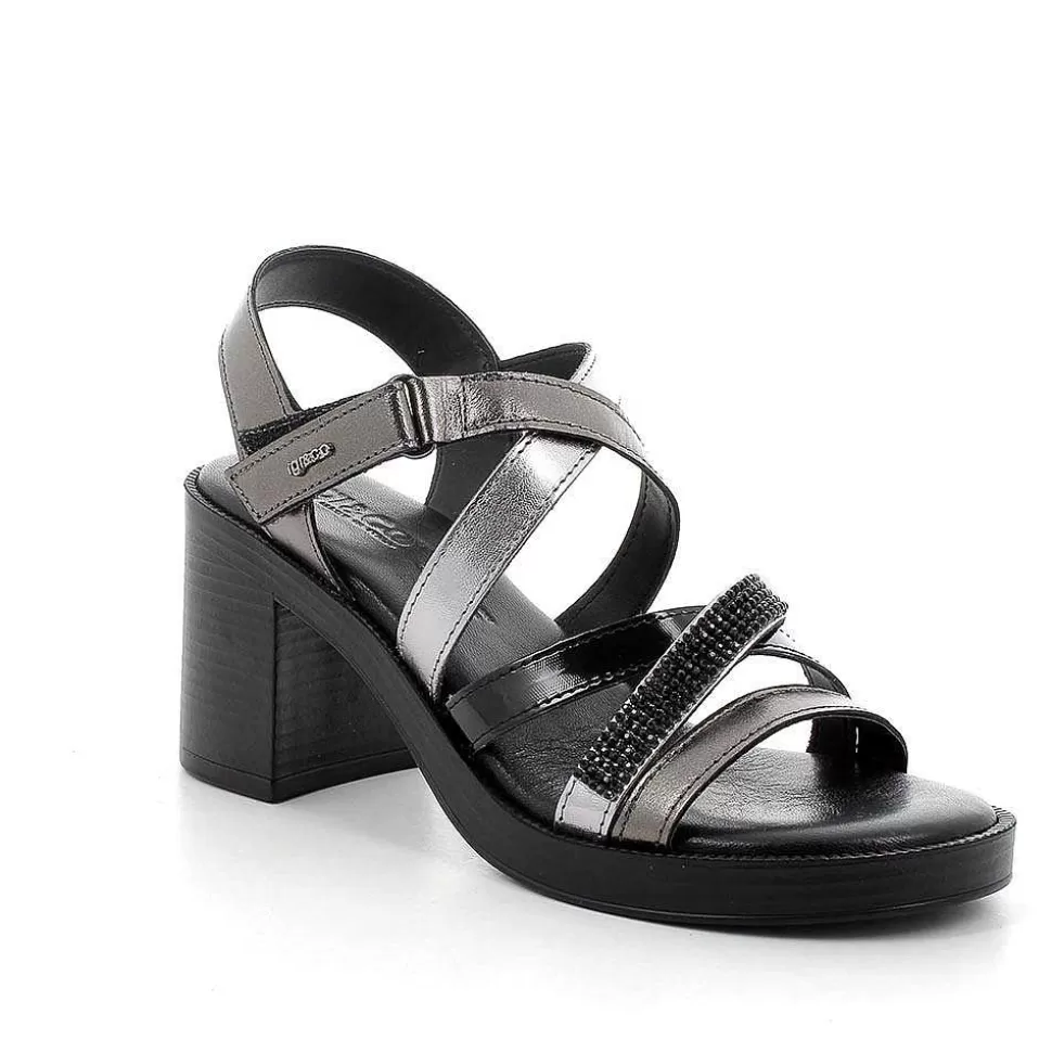 Dark Gray Women'S Leather Heeled Sandals-Igi&Co Store