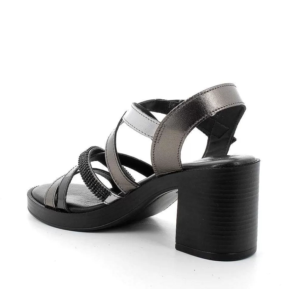 Dark Gray Women'S Leather Heeled Sandals-Igi&Co Store