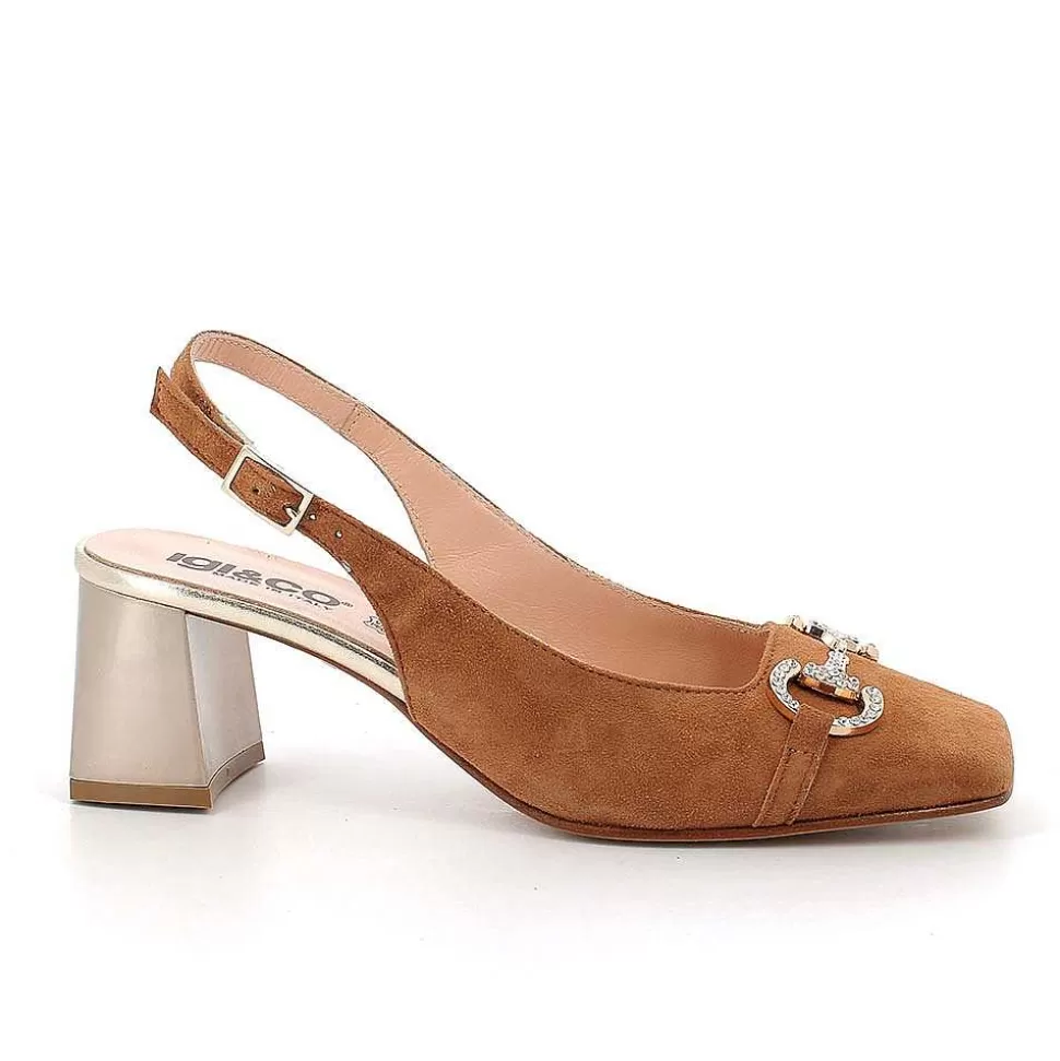 Decollete With Back Strap In Leather For Women. Tan-Igi&Co Clearance