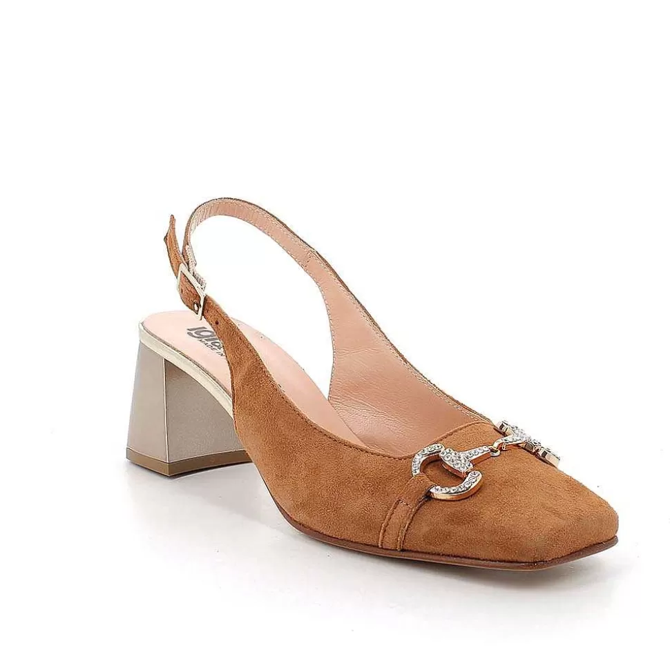 Decollete With Back Strap In Leather For Women. Tan-Igi&Co Clearance