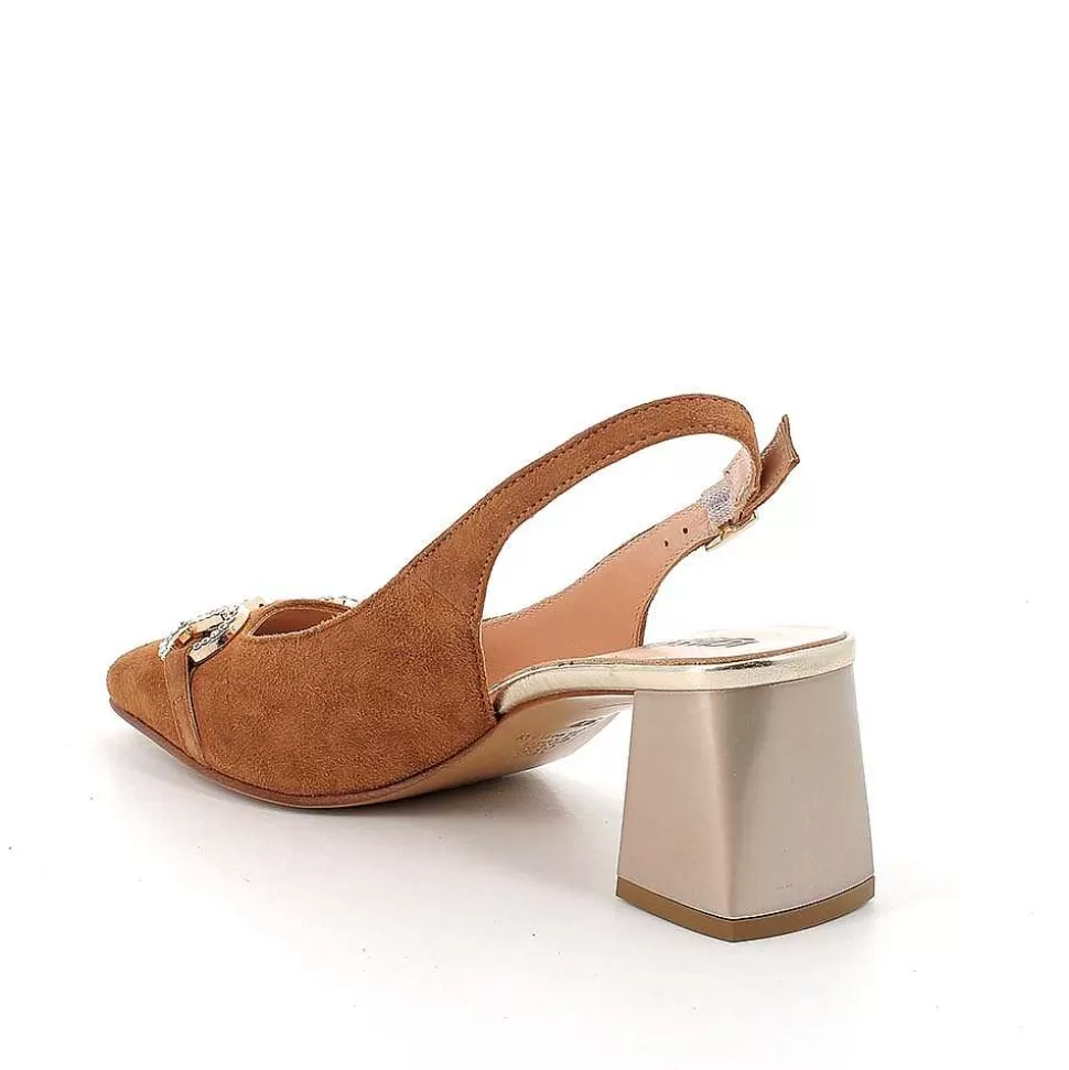 Decollete With Back Strap In Leather For Women. Tan-Igi&Co Clearance