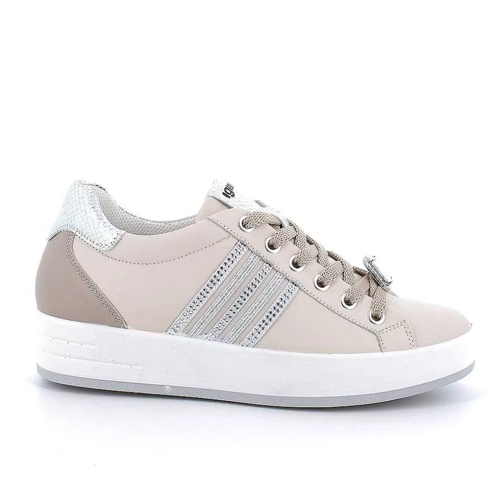 Ecru Women'S Leather Sneakers-Igi&Co Cheap