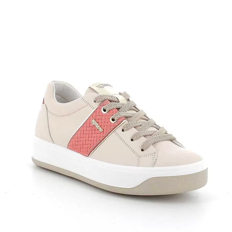 Ecru Women'S Leather Sneakers-Igi&Co Outlet
