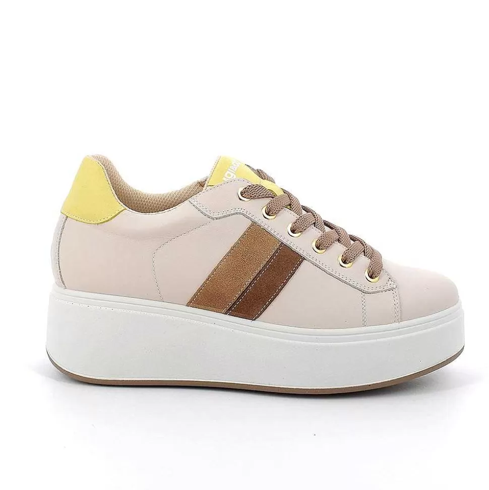 Ecru Women'S Leather Wedge Sneakers-Igi&Co Cheap