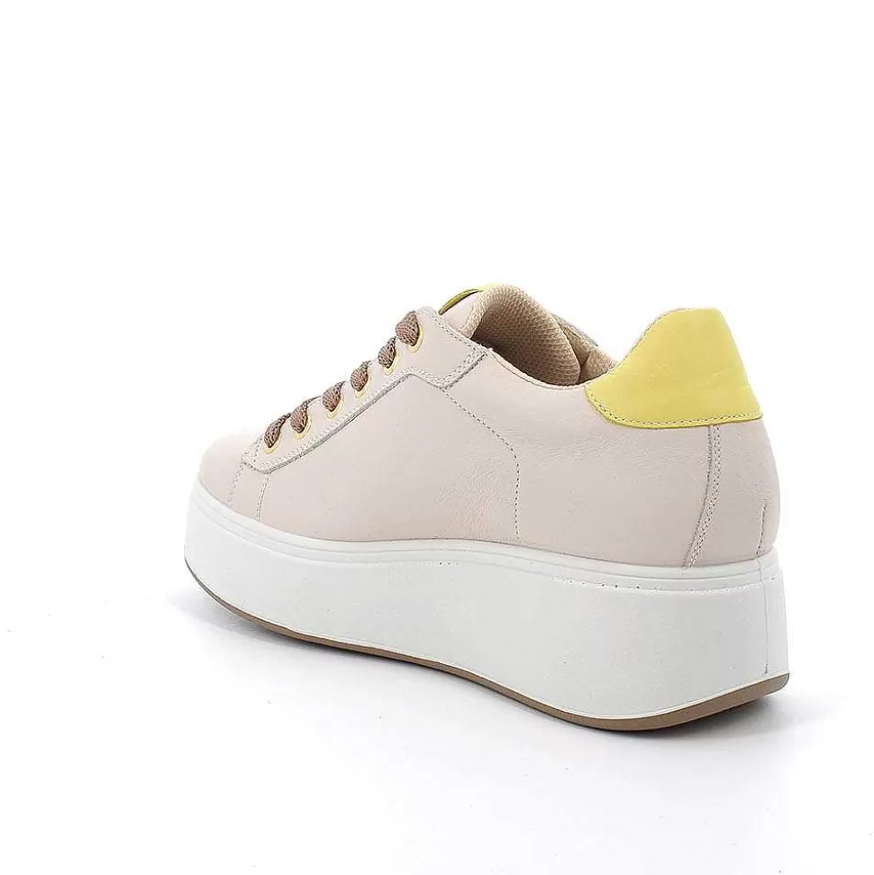 Ecru Women'S Leather Wedge Sneakers-Igi&Co Cheap