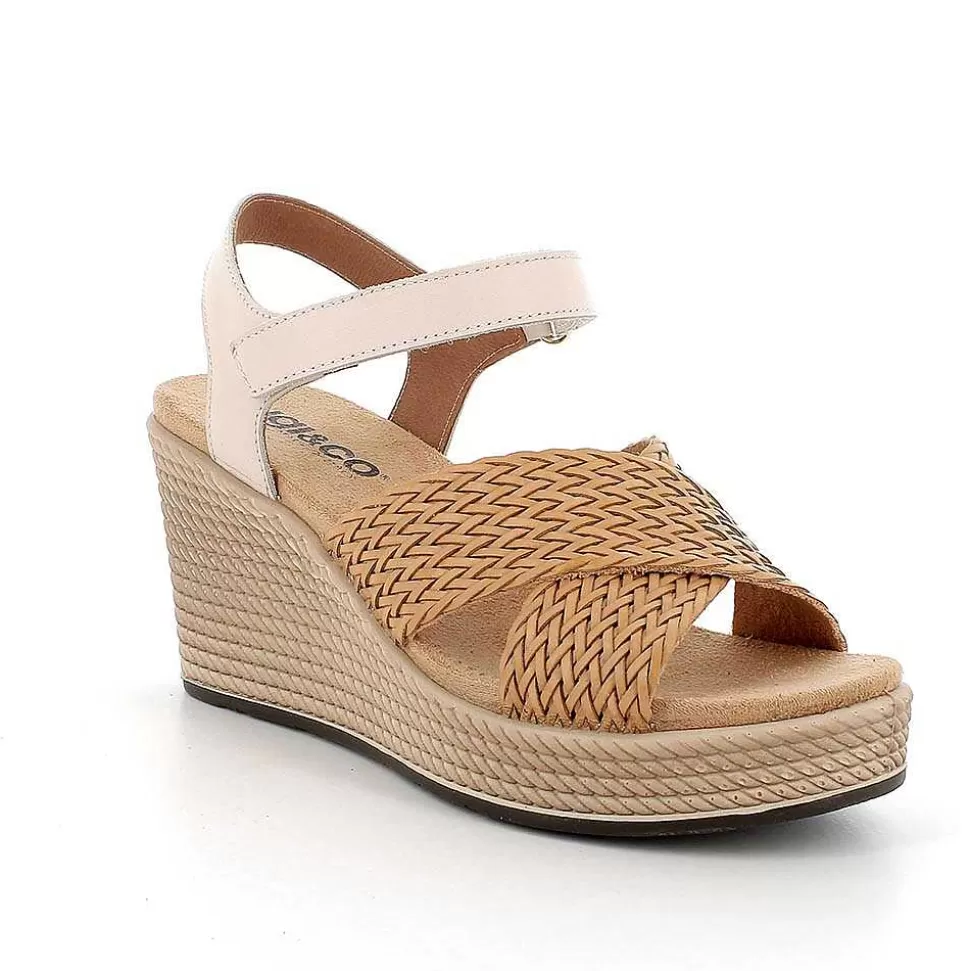 Ecru-Beige Women'S Leather Wedge Sandals-Igi&Co Best