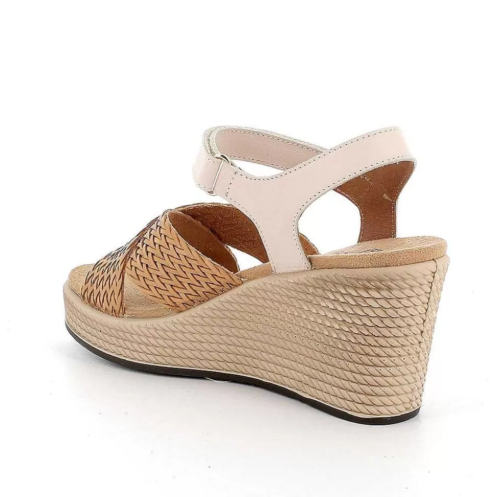 Ecru-Beige Women'S Leather Wedge Sandals-Igi&Co Best