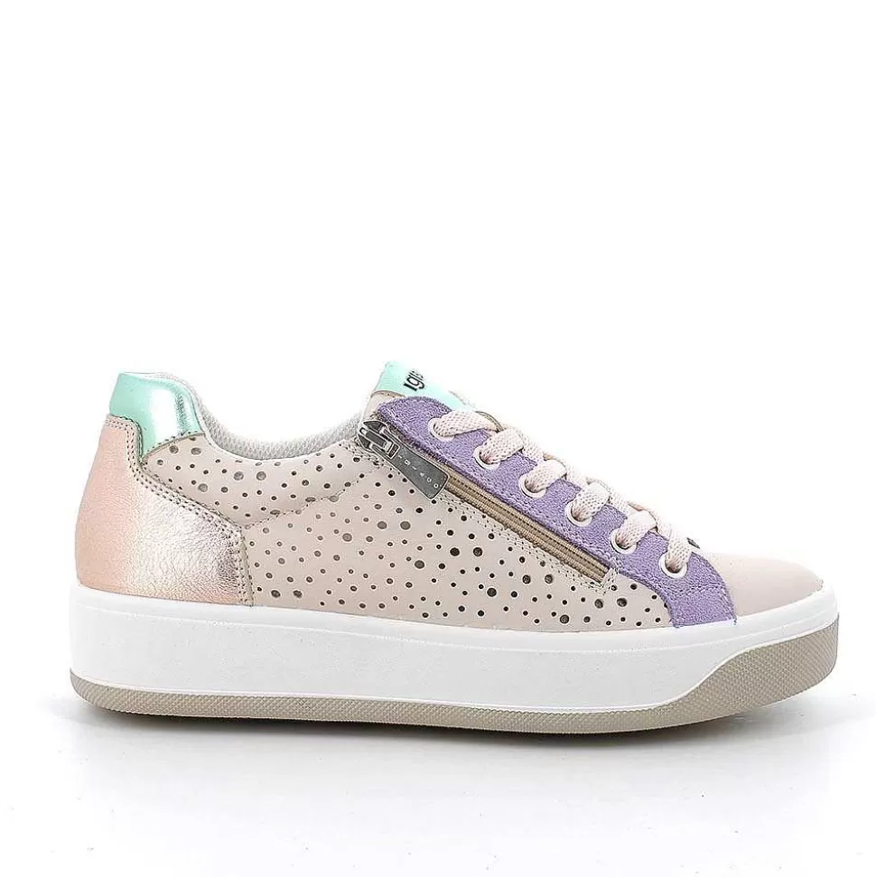 Ecru-Lilac Women'S Leather Sneakers-Igi&Co Cheap