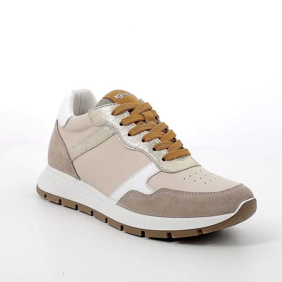 Ecru-Mink Women'S Leather Sneakers-Igi&Co Online