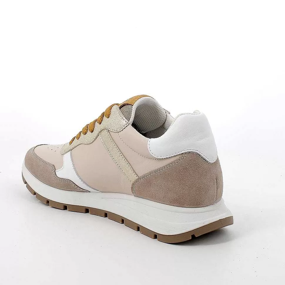 Ecru-Mink Women'S Leather Sneakers-Igi&Co Online