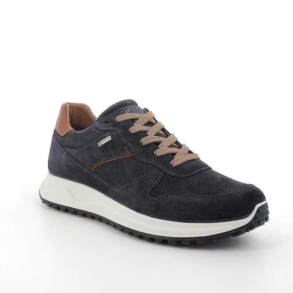 Gore-Tex Men'S Leather Sneakers Blue-Igi&Co Fashion