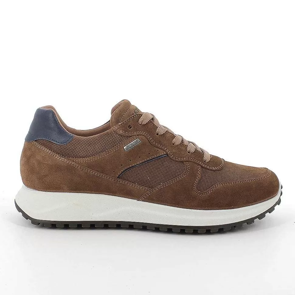 Gore-Tex Men'S Leather Sneakers Tobacco-Igi&Co Hot