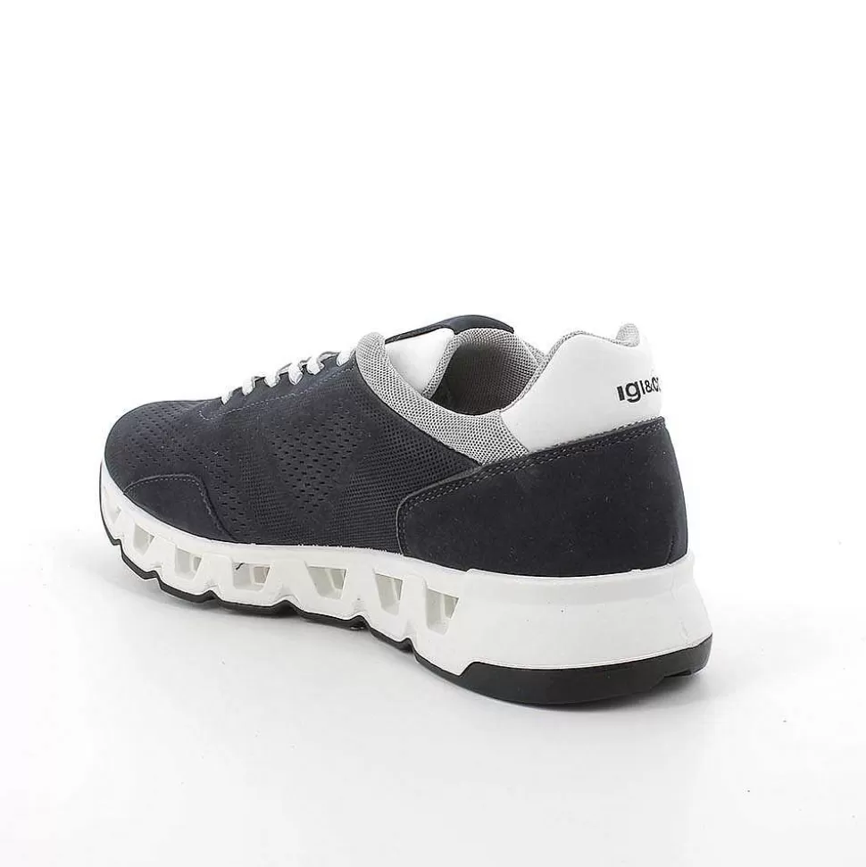 Gore-Tex Surround Leather Sneakers For Men Blue-Igi&Co Hot