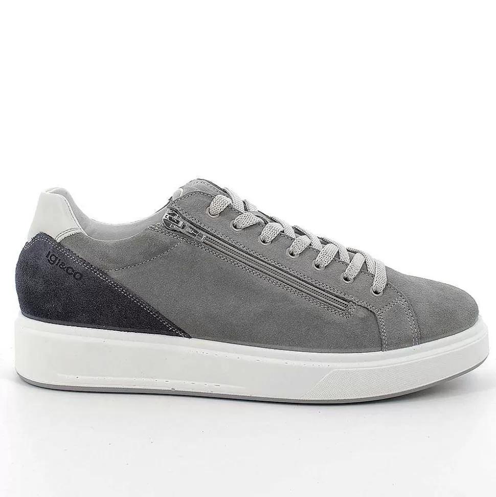 Gray Men'S Leather Sneakers-Igi&Co Hot