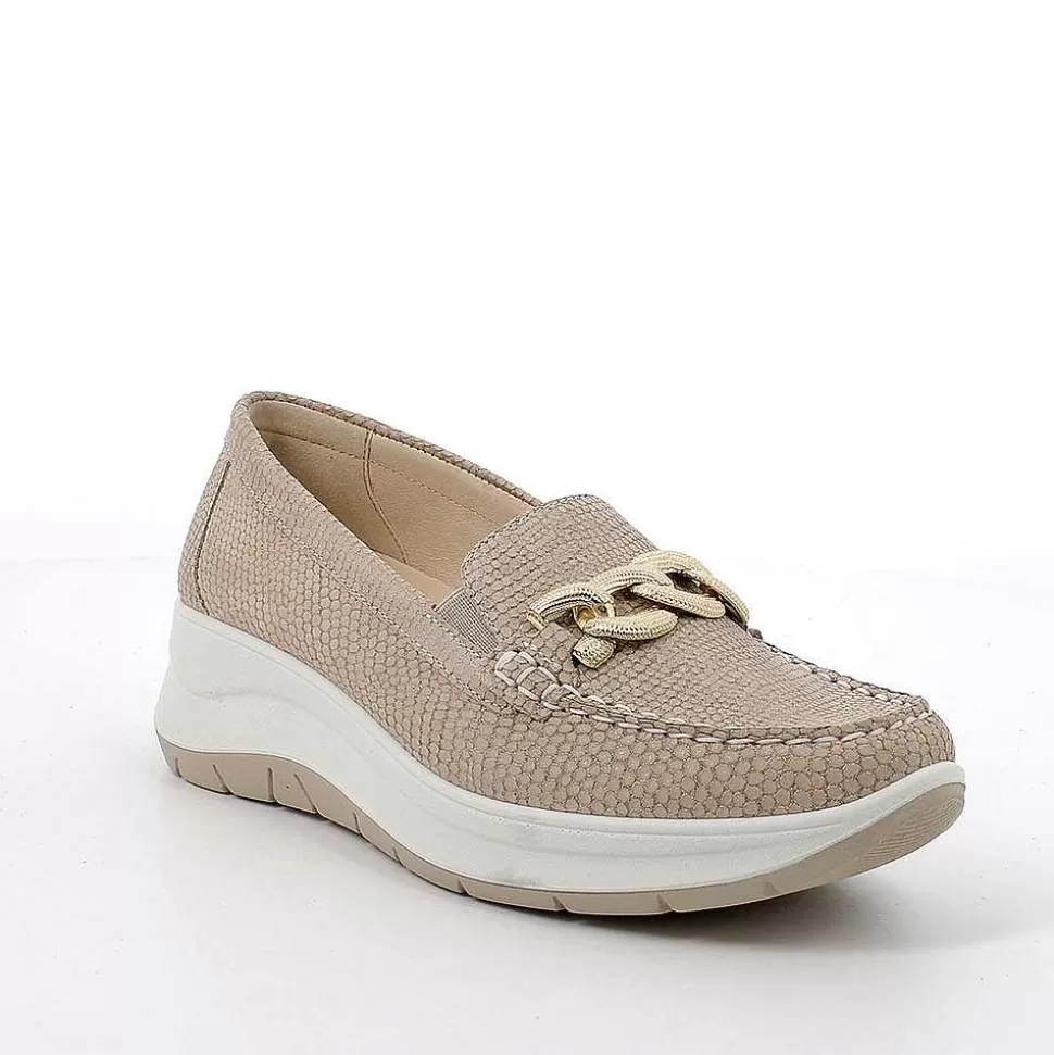 Iridescent Beige Women'S Leather Wedge Loafers-Igi&Co Clearance