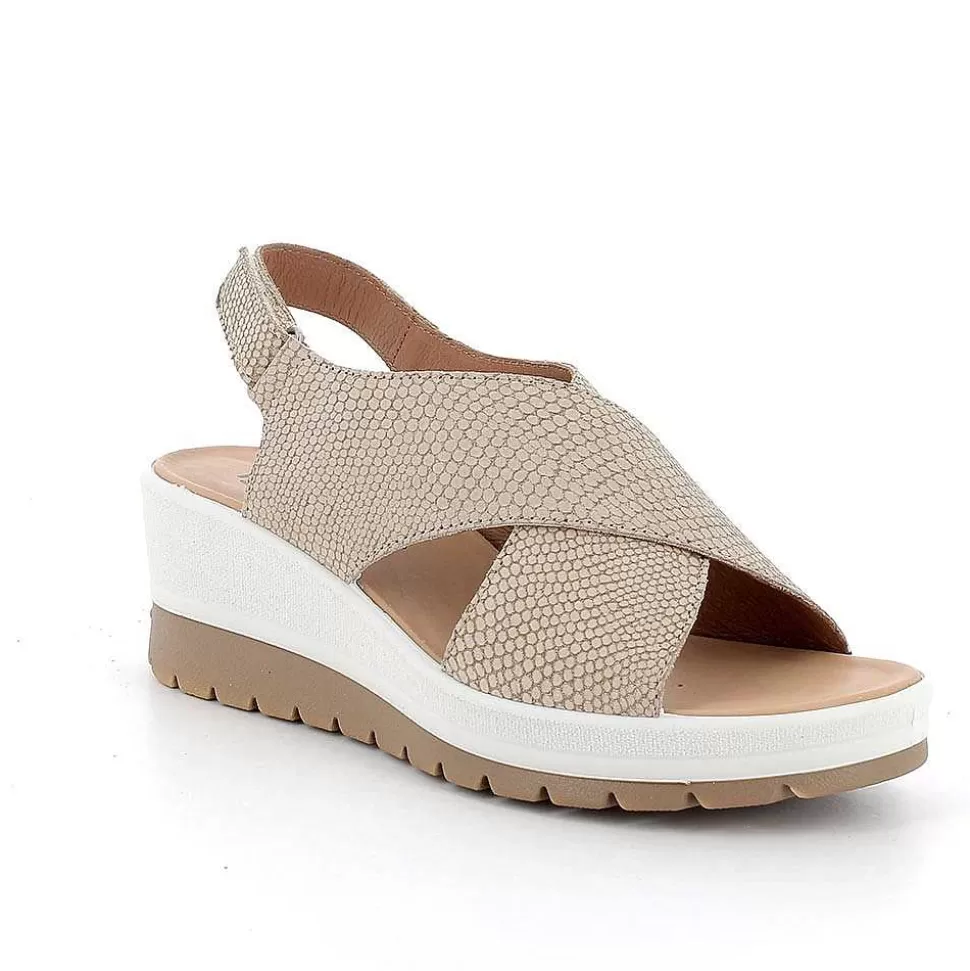 Iridescent Beige Women'S Leather Wedge Sandals-Igi&Co Clearance