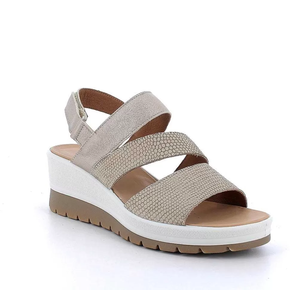Iridescent Beige Women'S Leather Wedge Sandals-Igi&Co Fashion