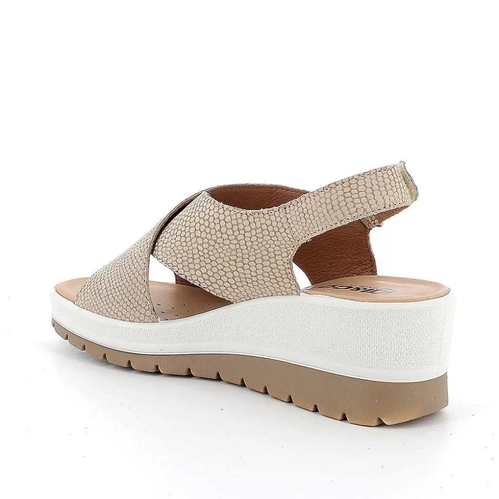 Iridescent Beige Women'S Leather Wedge Sandals-Igi&Co Clearance