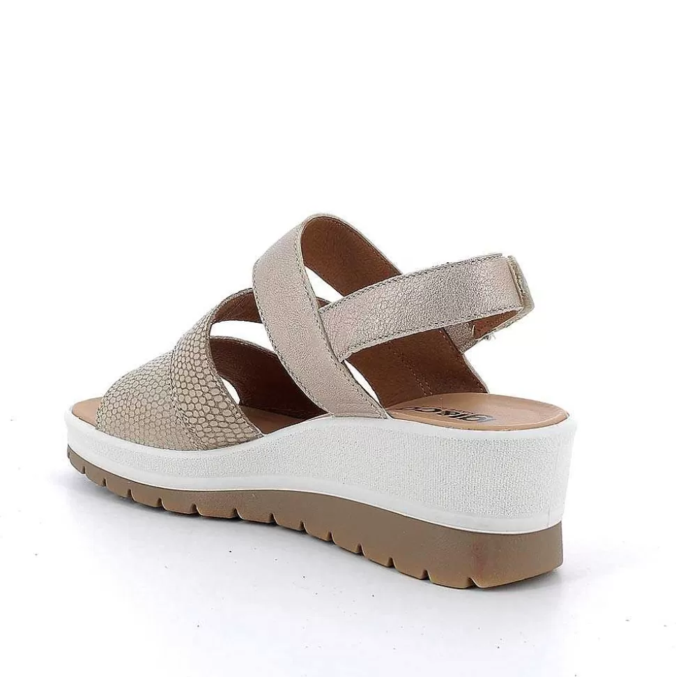 Iridescent Beige Women'S Leather Wedge Sandals-Igi&Co Fashion