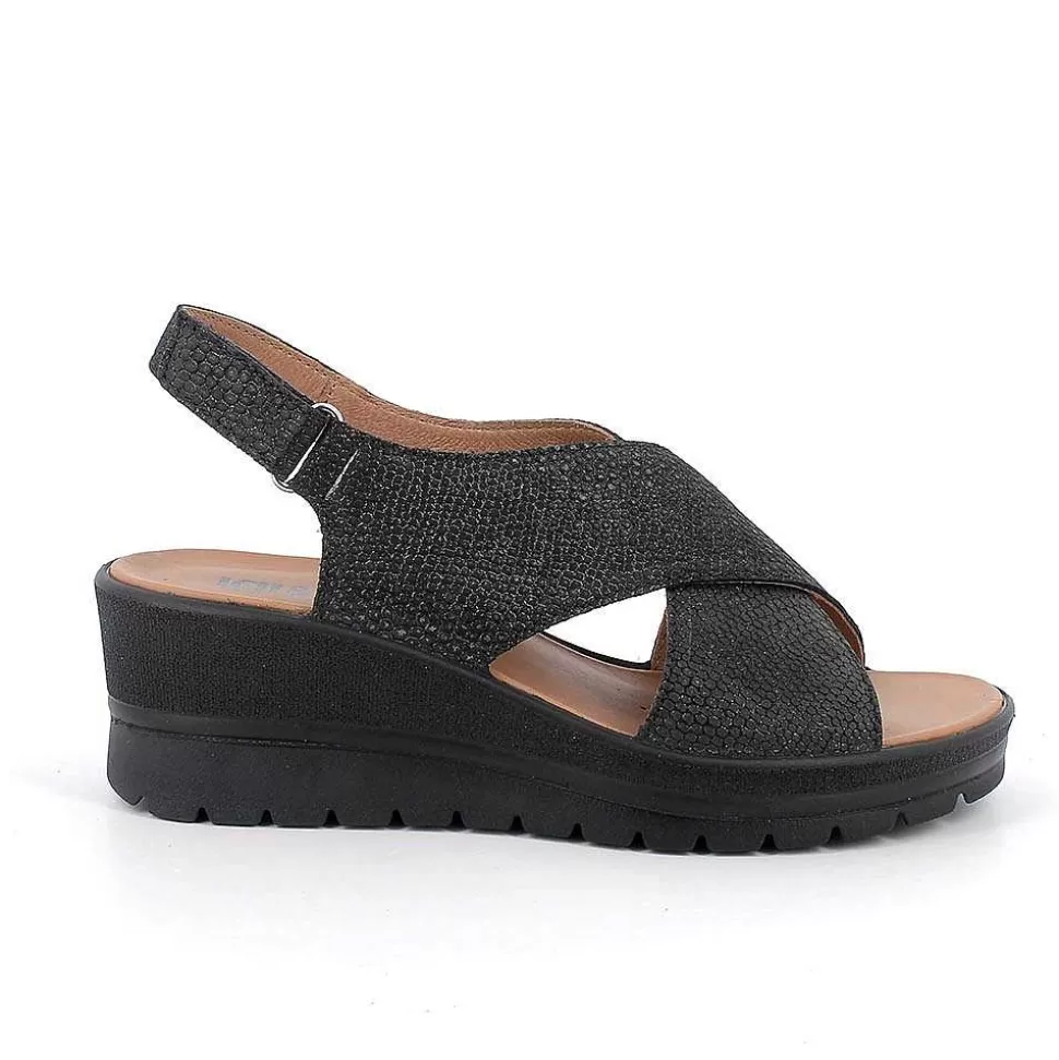 Iridescent Black Women'S Leather Wedge Sandals-Igi&Co Outlet