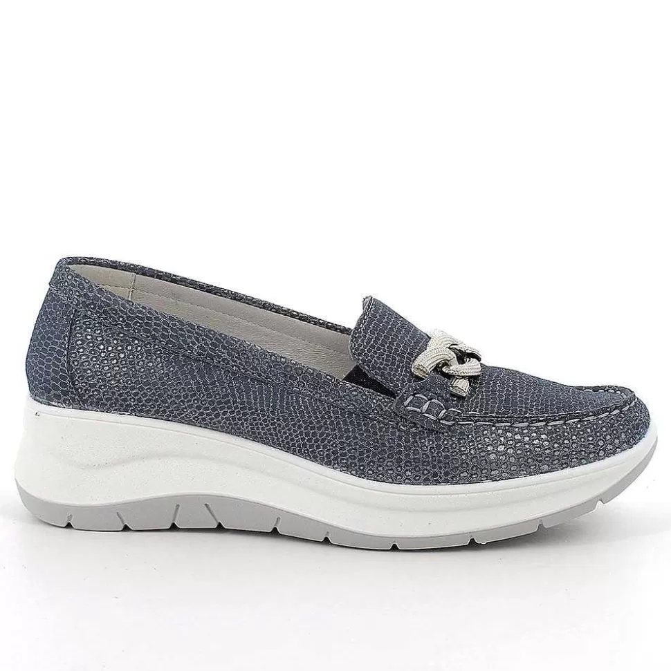 Iridescent Blue Women'S Leather Wedge Loafers-Igi&Co Discount