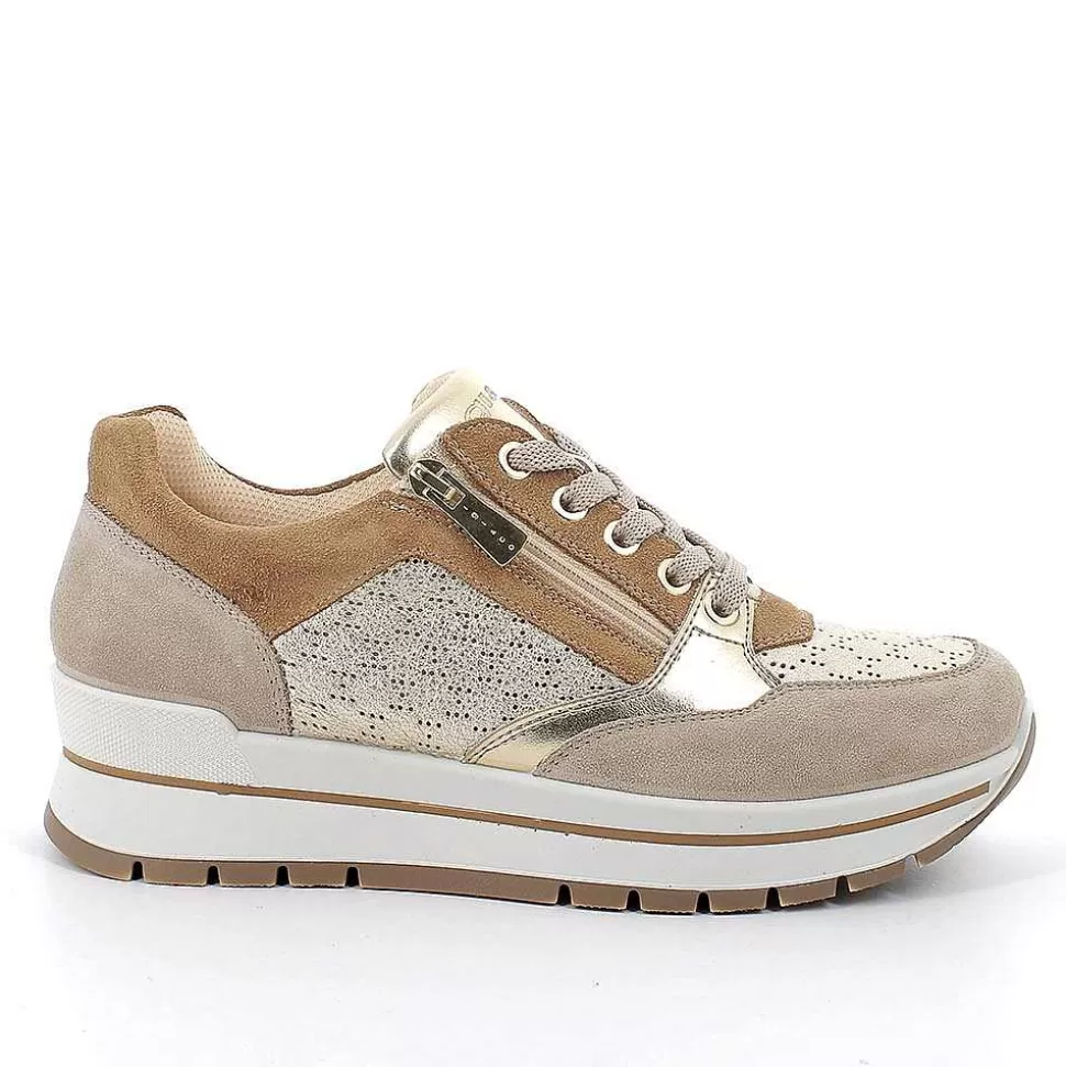 Ivory-Platinum Women'S Leather Sneakers-Igi&Co Sale