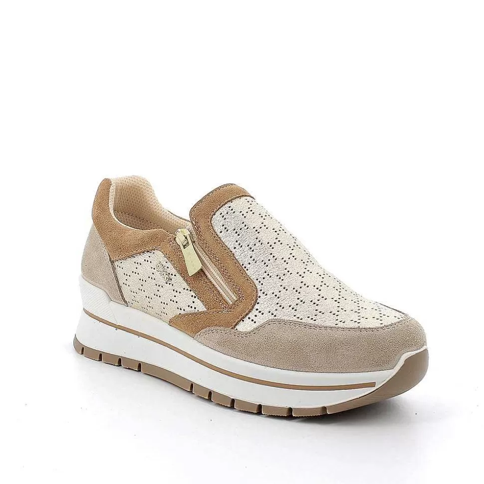 Ivory-Platinum Women'S Leather Sneakers-Igi&Co Discount
