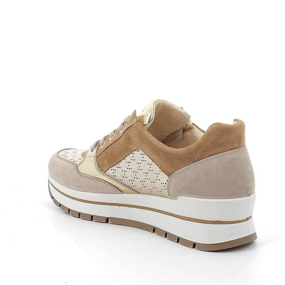 Ivory-Platinum Women'S Leather Sneakers-Igi&Co Sale
