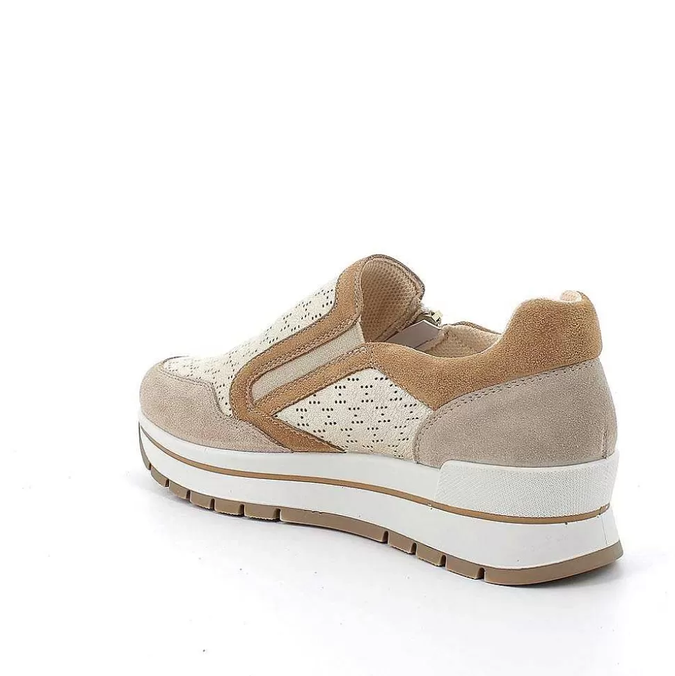 Ivory-Platinum Women'S Leather Sneakers-Igi&Co Discount