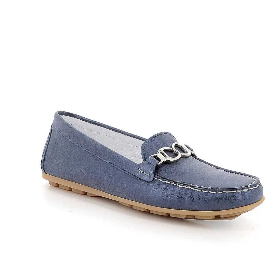 Laminated Blue Women'S Leather Loafers-Igi&Co Cheap