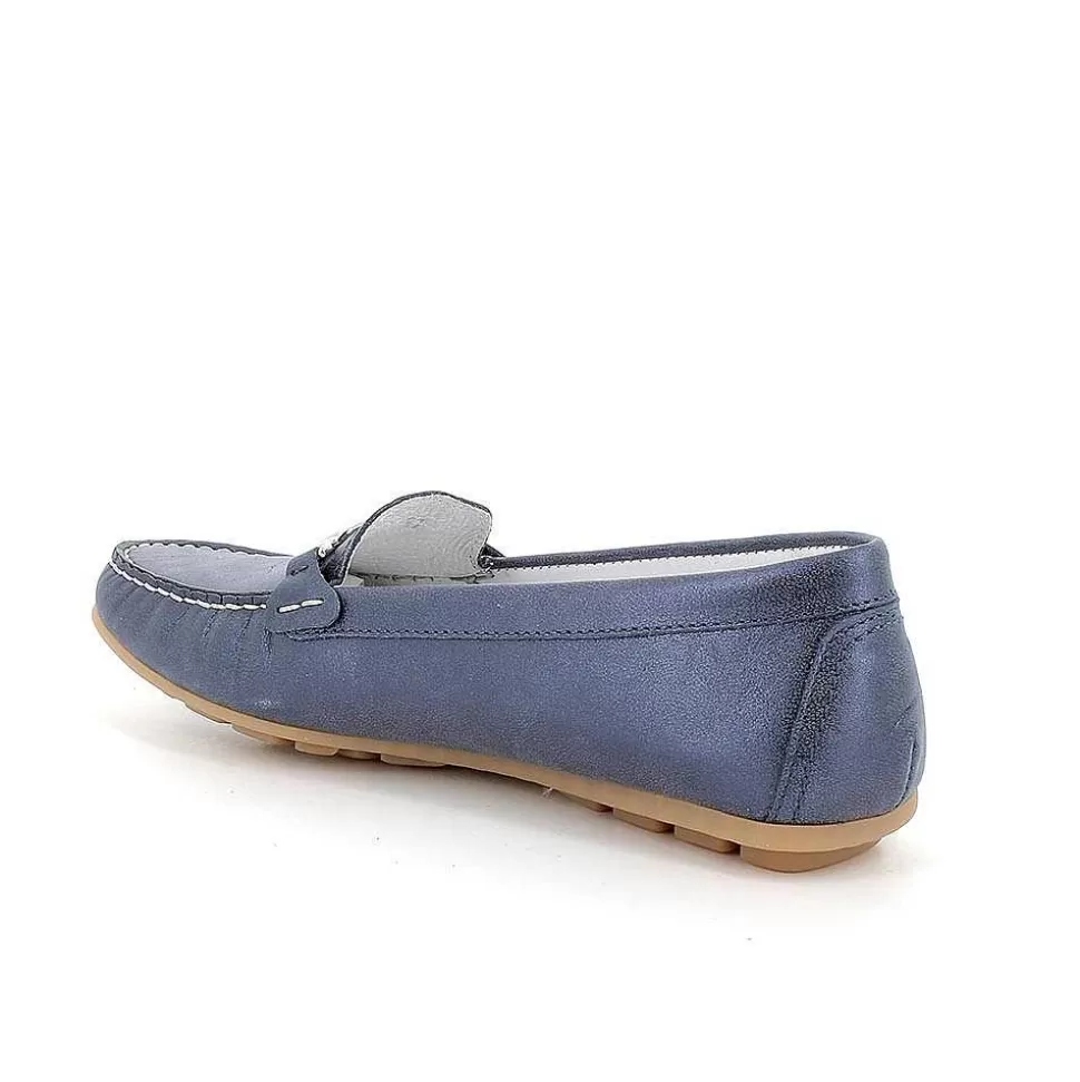 Laminated Blue Women'S Leather Loafers-Igi&Co Cheap