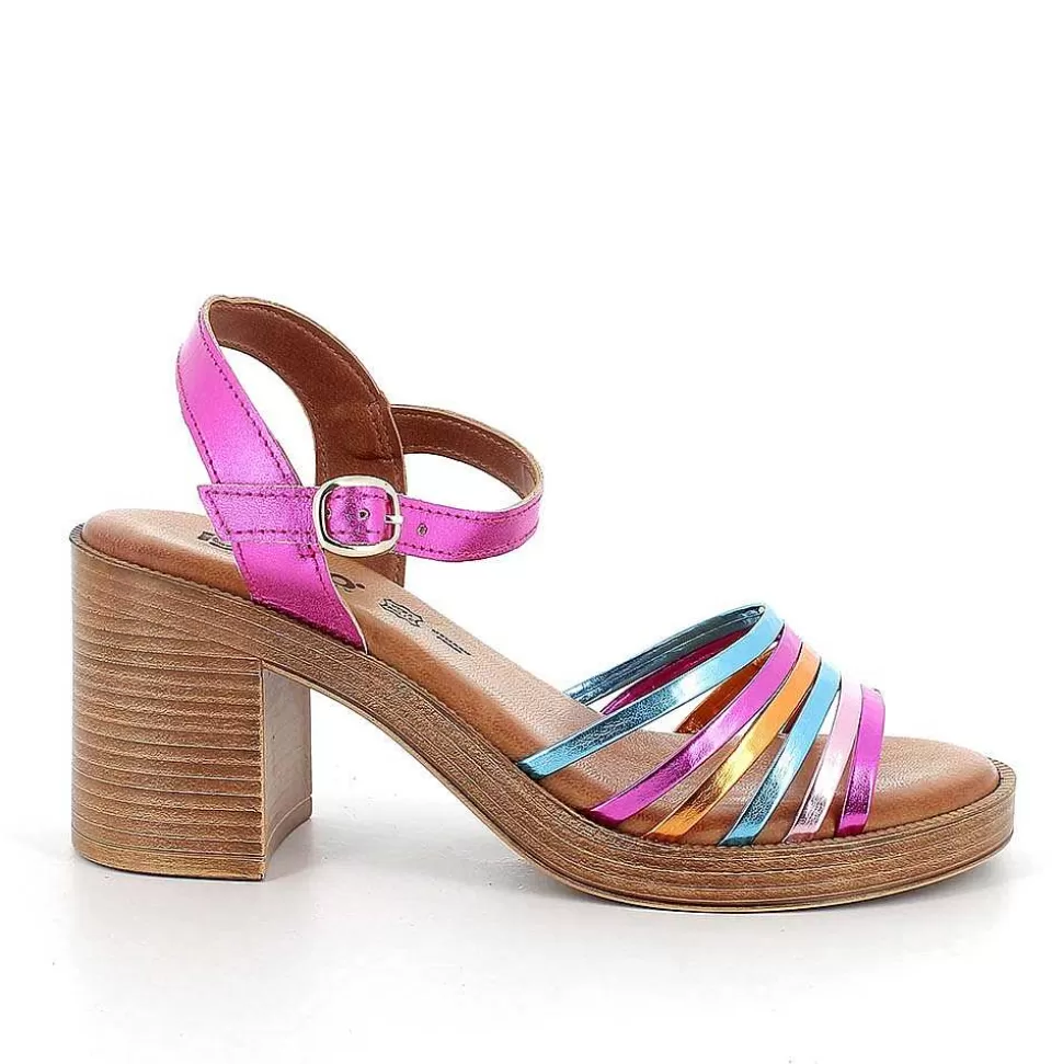 Laminated Fuxia Women'S Leather Heeled Sandals-Igi&Co Outlet