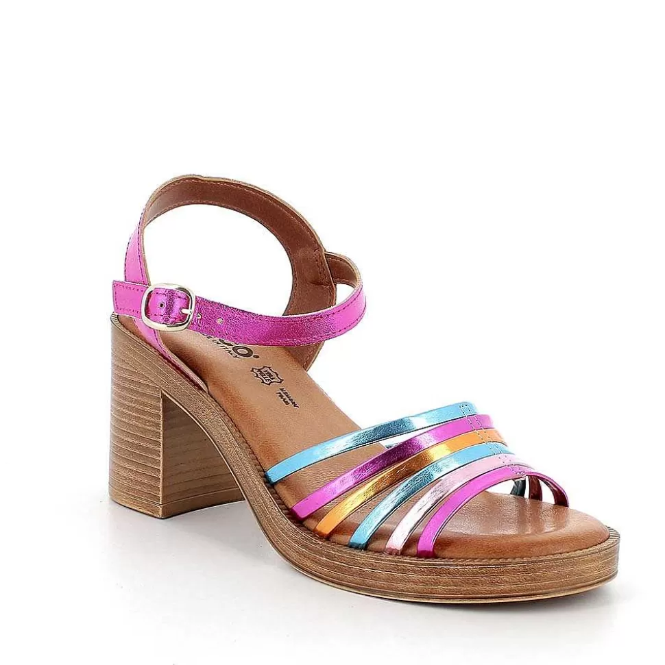 Laminated Fuxia Women'S Leather Heeled Sandals-Igi&Co Outlet